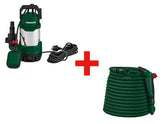 Bomba sumergible para agua sucia + Manguera de jardín extensible